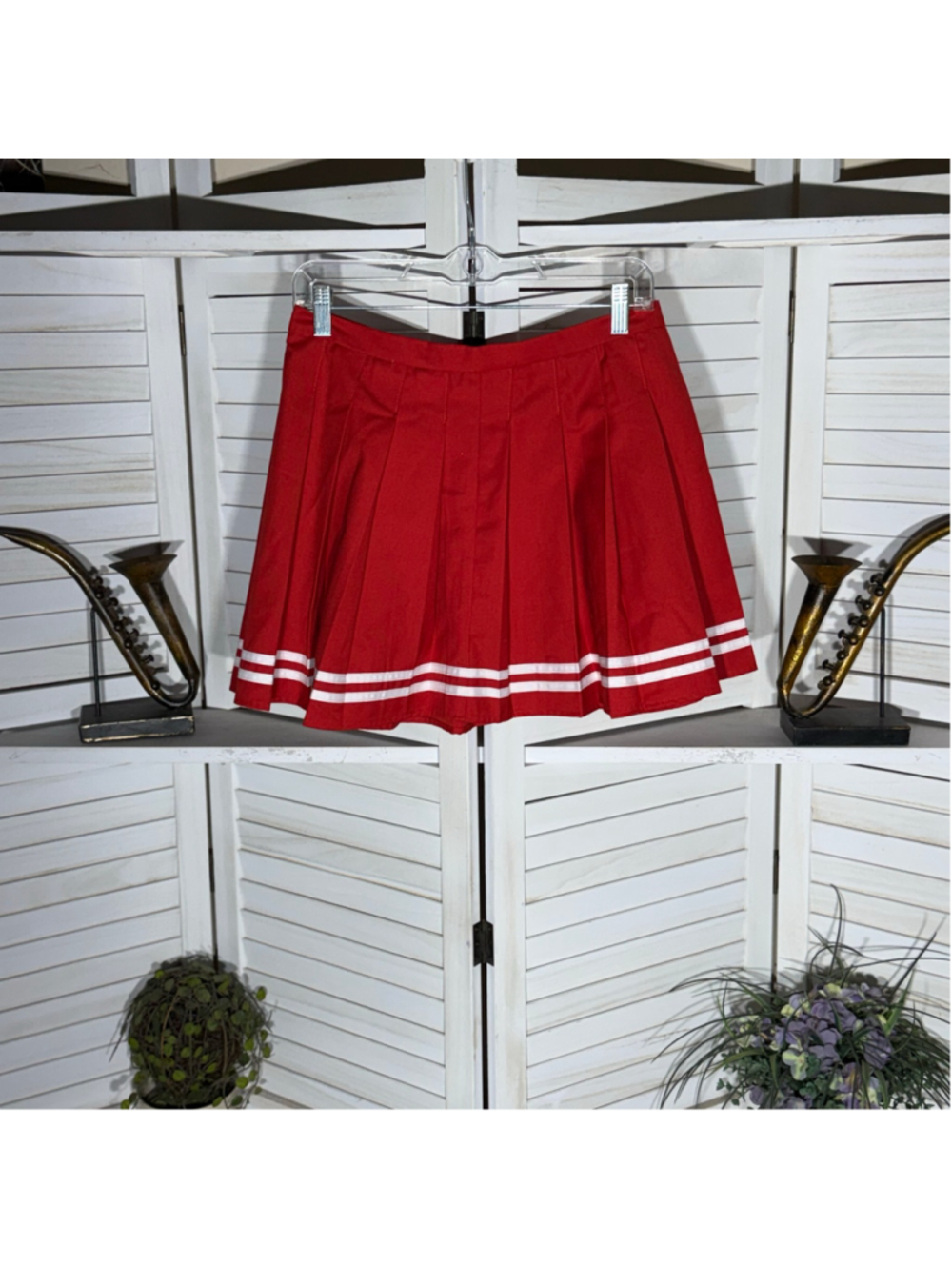 Y2K pleated cheerleader mini skirt red & white cotton school girl cosplay preppy